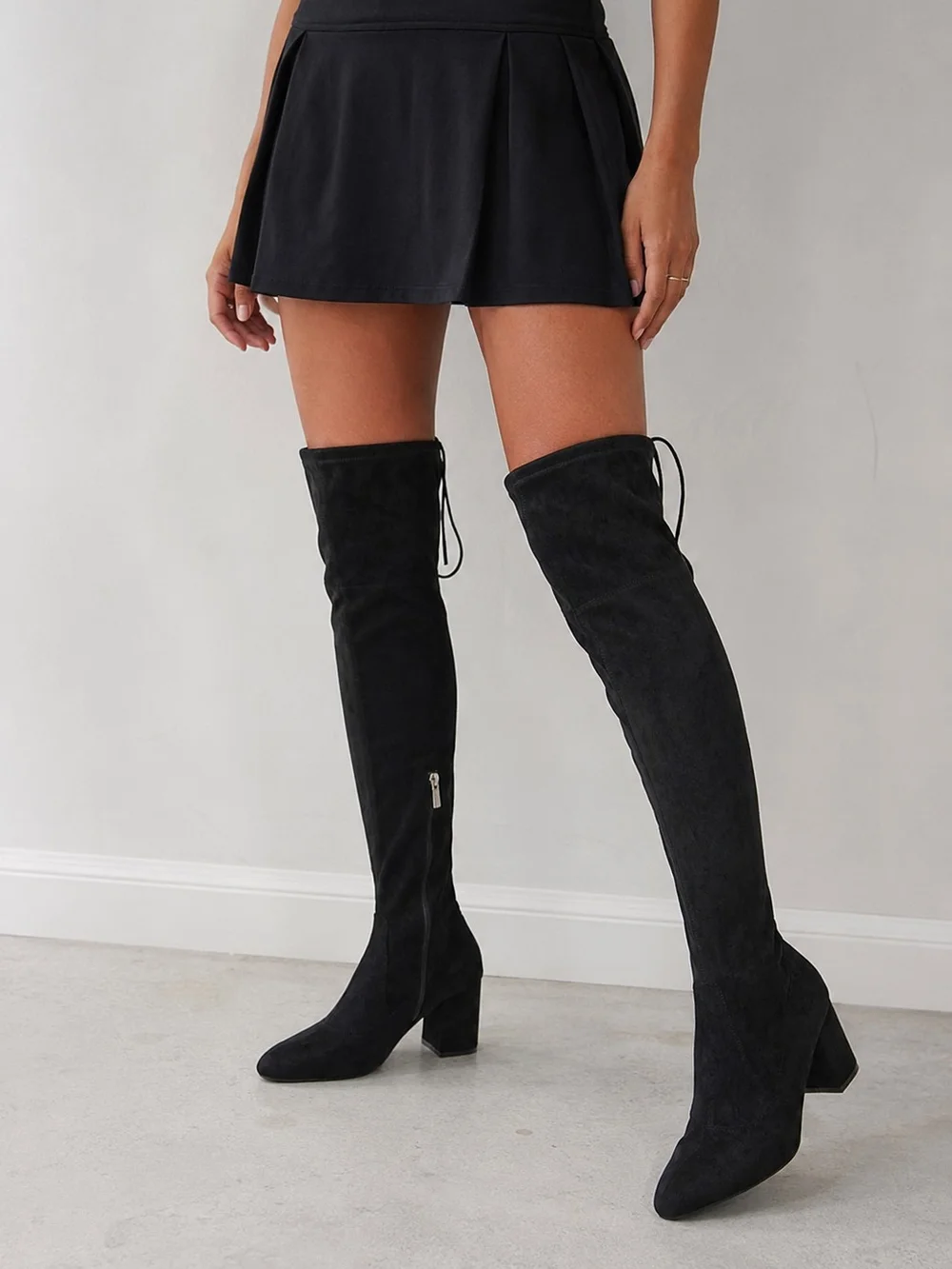 JustFab Black Over-the-Knee Suede Block Heel Boots